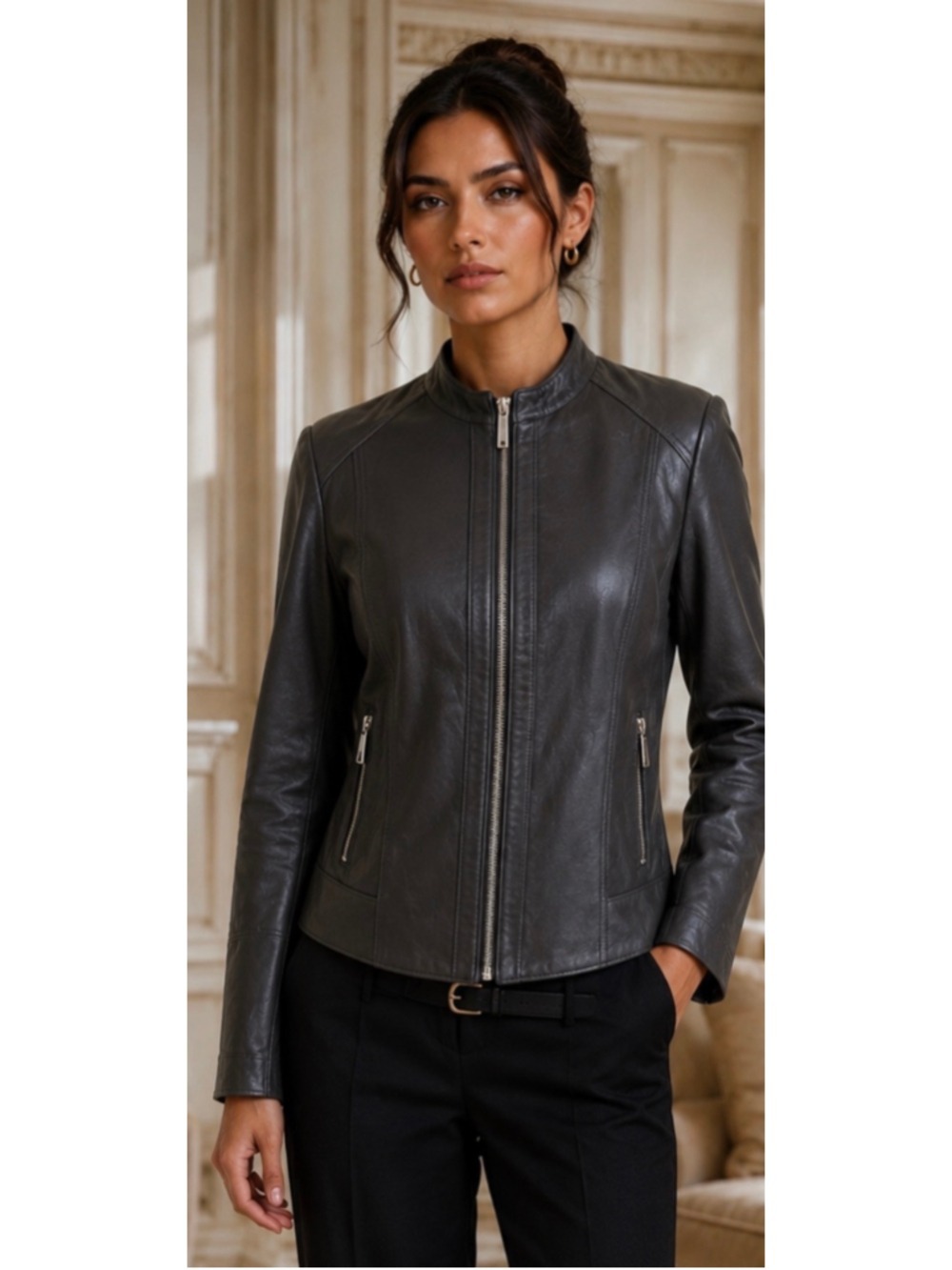 Women's Michael Kors Leather Jacket Size M Gray New Moto
